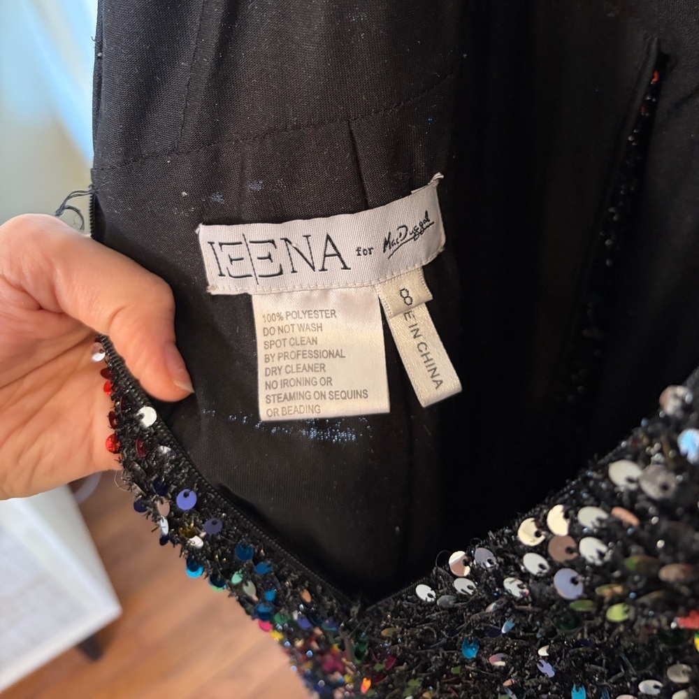 IEENA for Mac Duggal Black Multi Colored Sequin V Neck Maxi Dress 8 - Picture 13 of 14